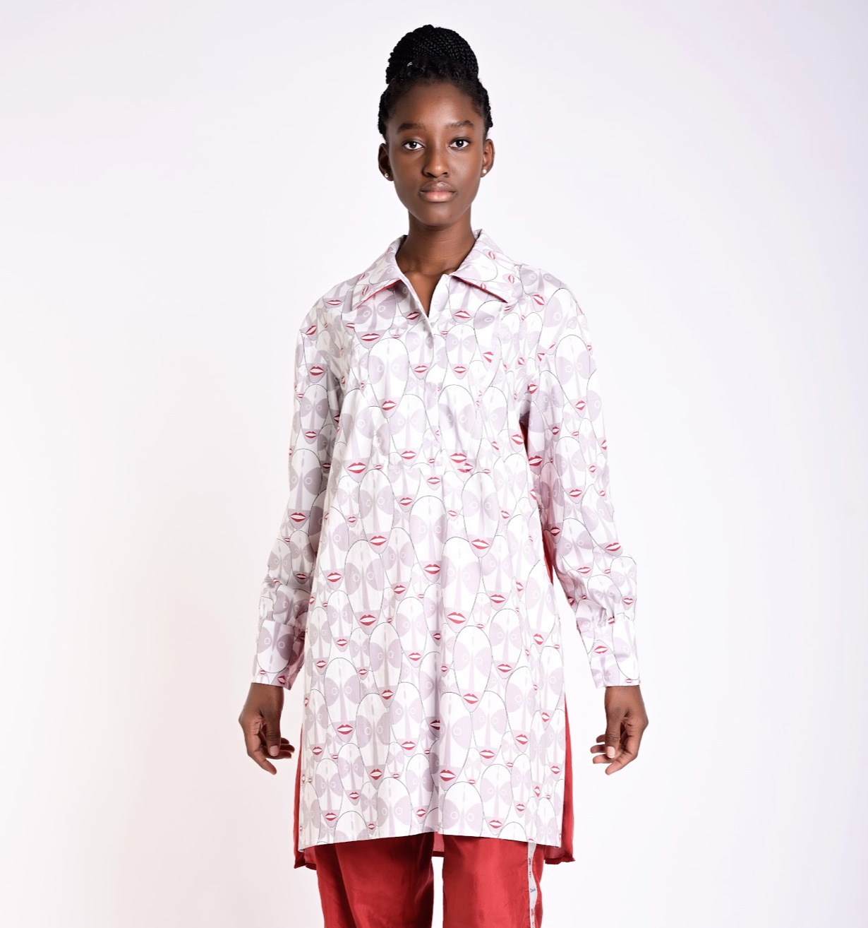 Red printed shirt style dress