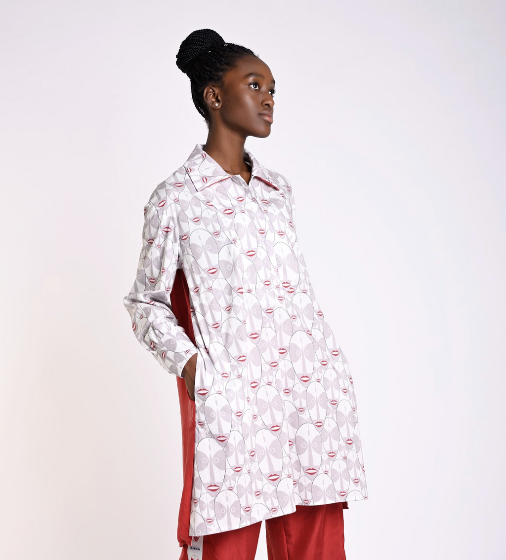 Red printed shirt style dress