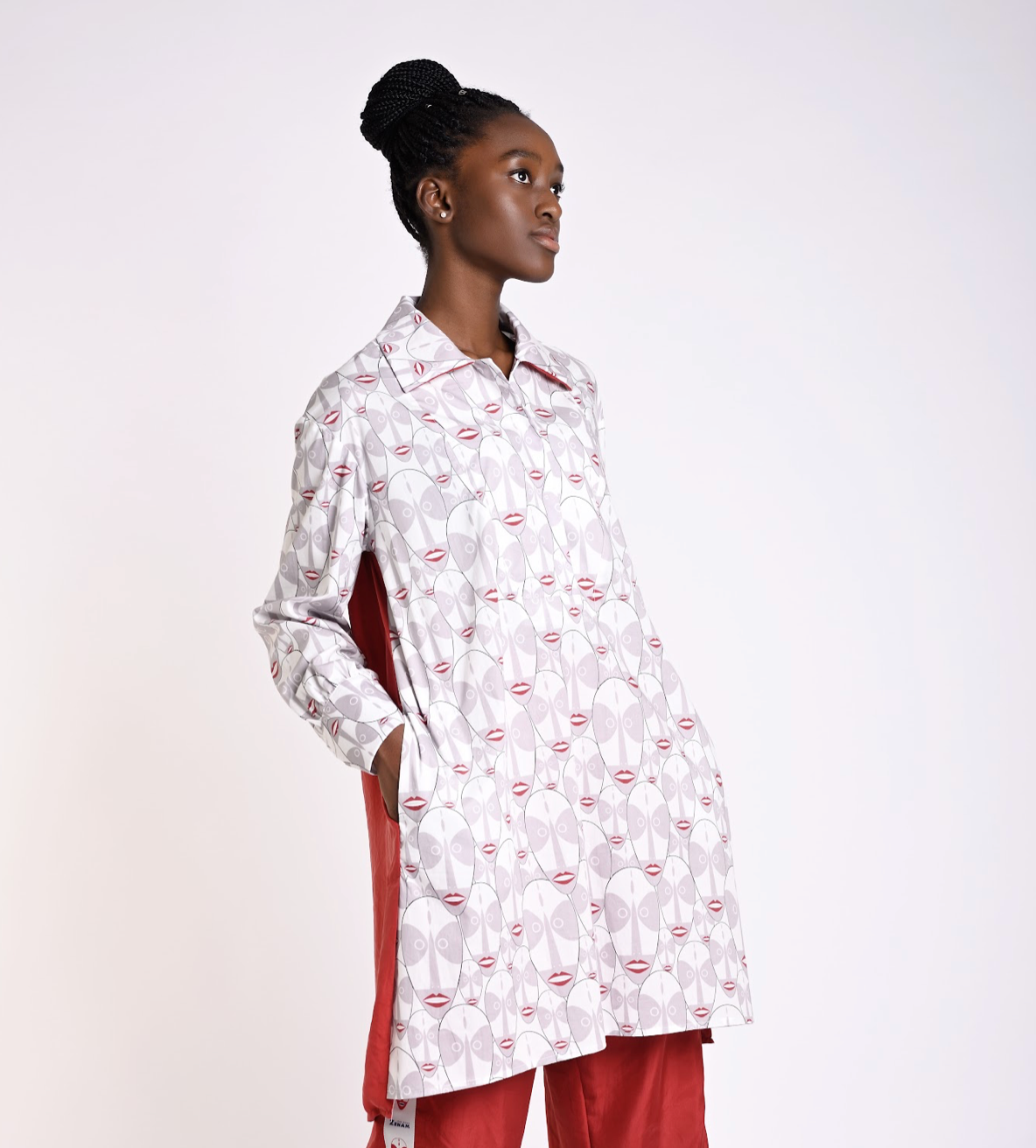 Red printed shirt style dress