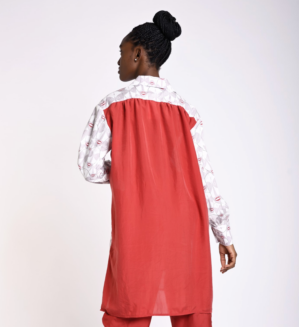 Red printed shirt style dress