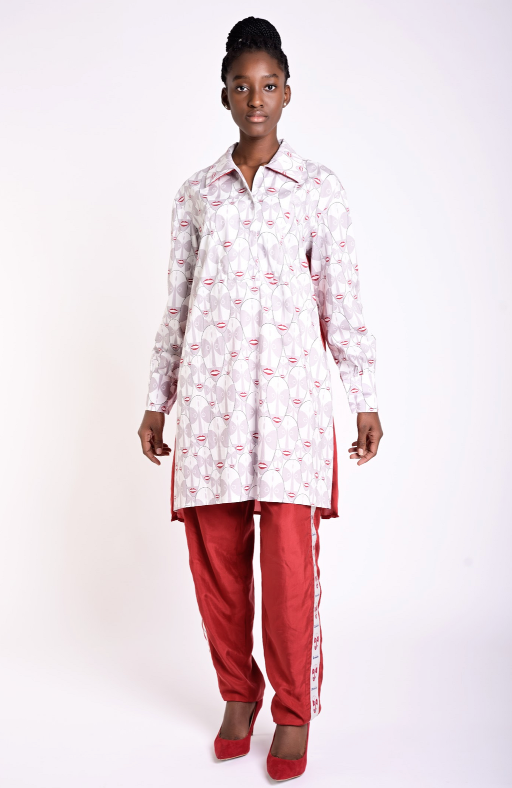 Red Mask-print detail Trousers