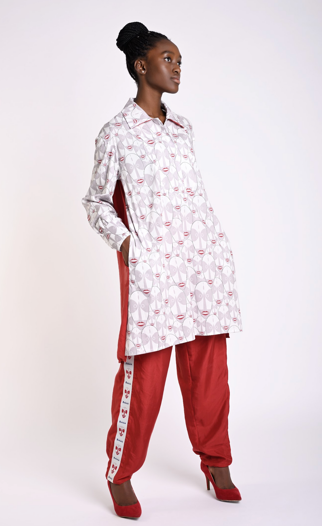 Red Mask-print detail Trousers