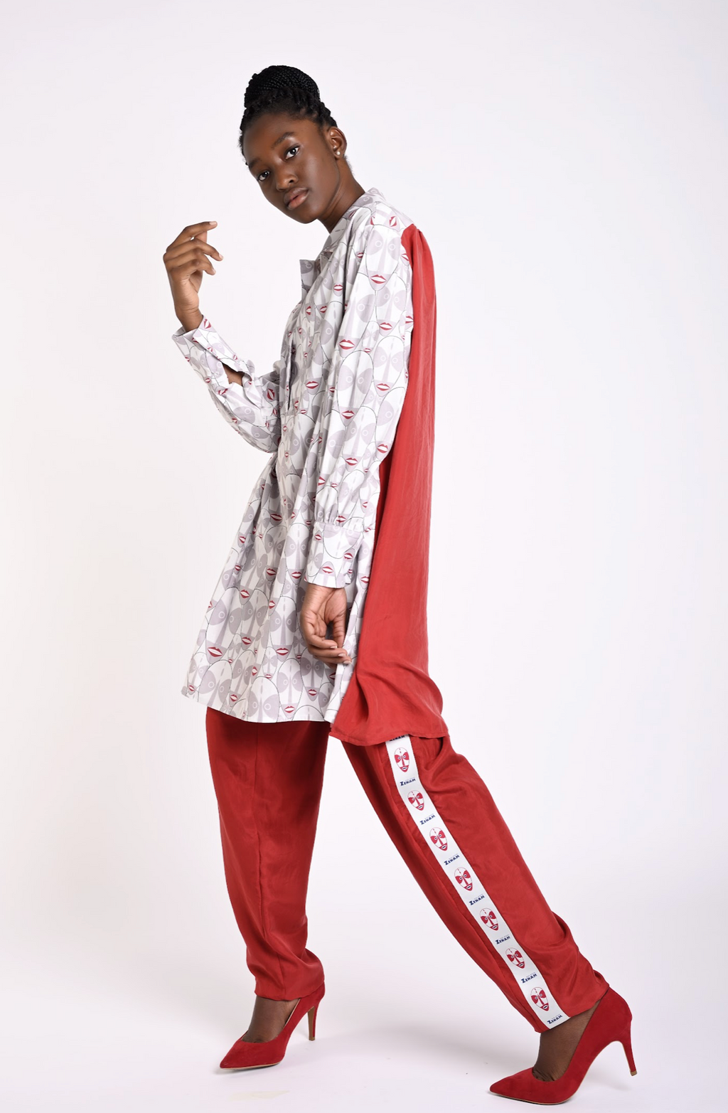 Red Mask-print detail Trousers