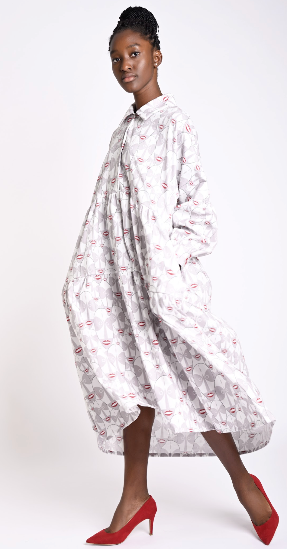 Layer style collar neck printed dress