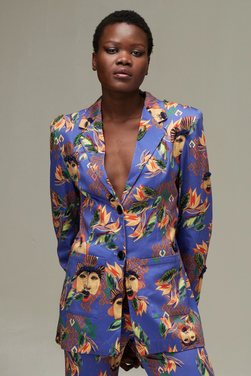 Beaded printed jacket