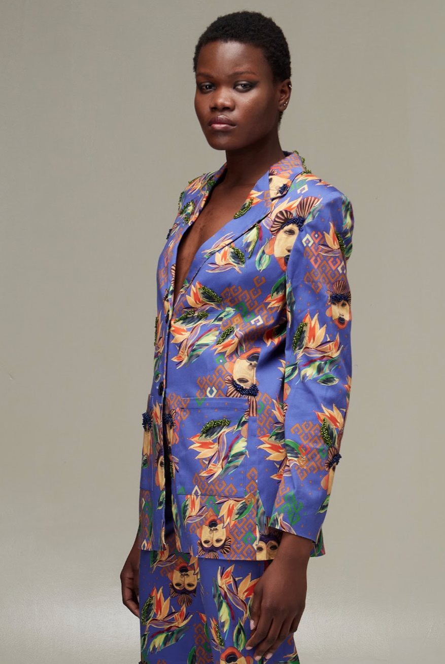 Beaded printed jacket