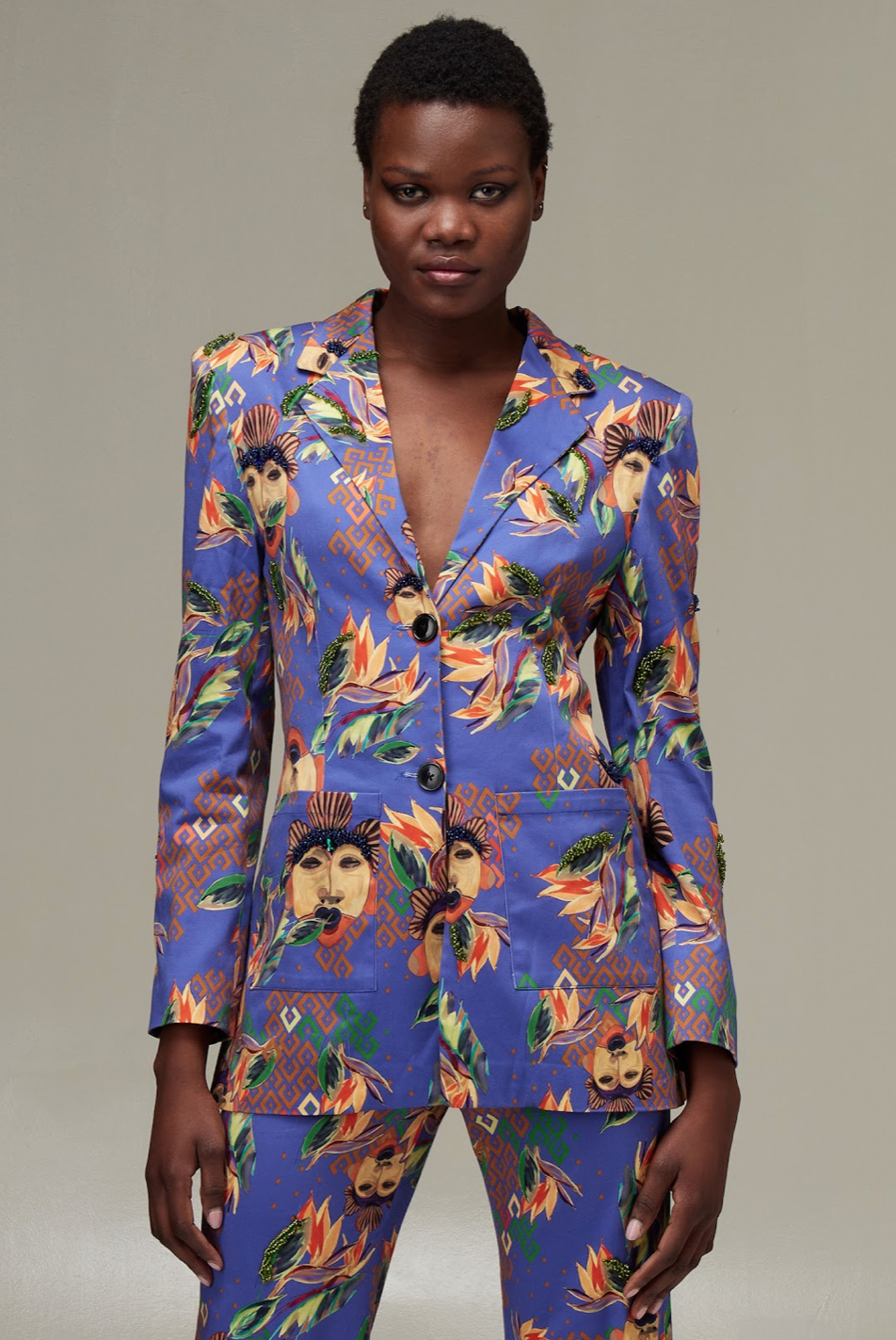 Beaded printed jacket